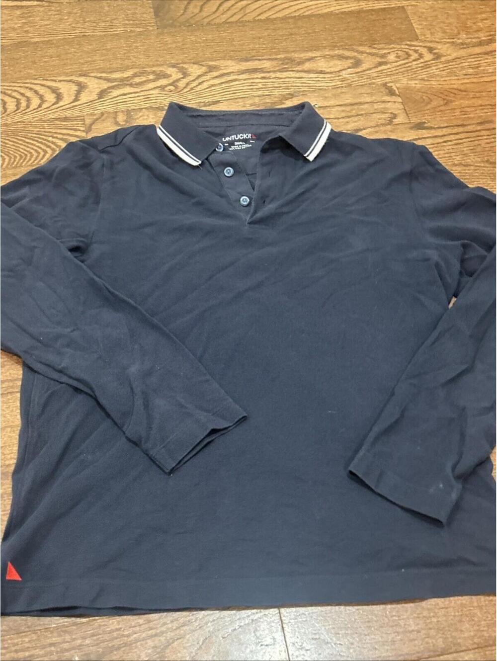 UNTUCKit Beaux with Tipping Pima Cotton Navy Long Sleeve Polo Shirt Small